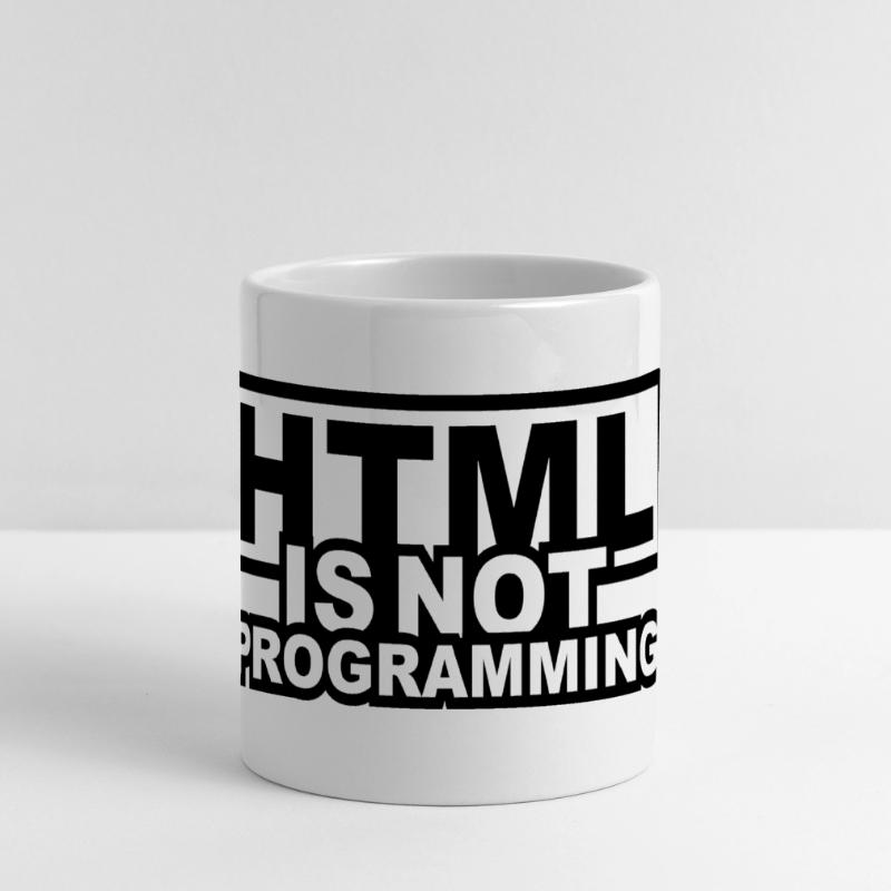 HTML is NOT Programming Panoramic mug with heart handle