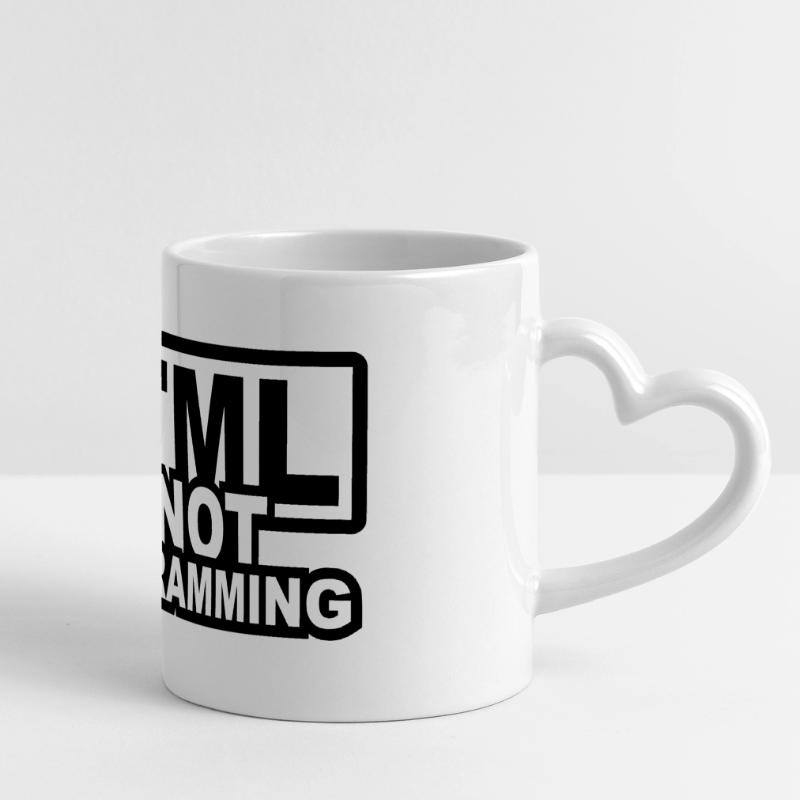 HTML is NOT Programming Panoramic mug with heart handle