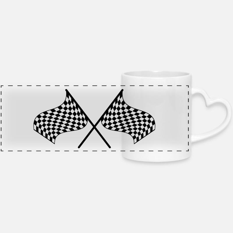 RACING FLAG - Panoramic mug with heart handle - white