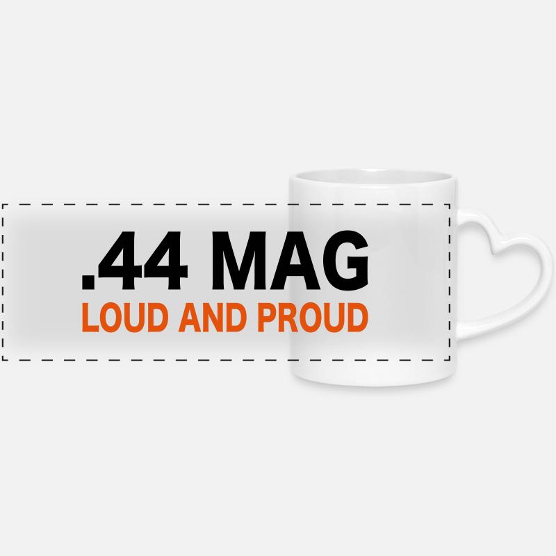 44 magnum guns shooting - Panoramic mug with heart handle - white