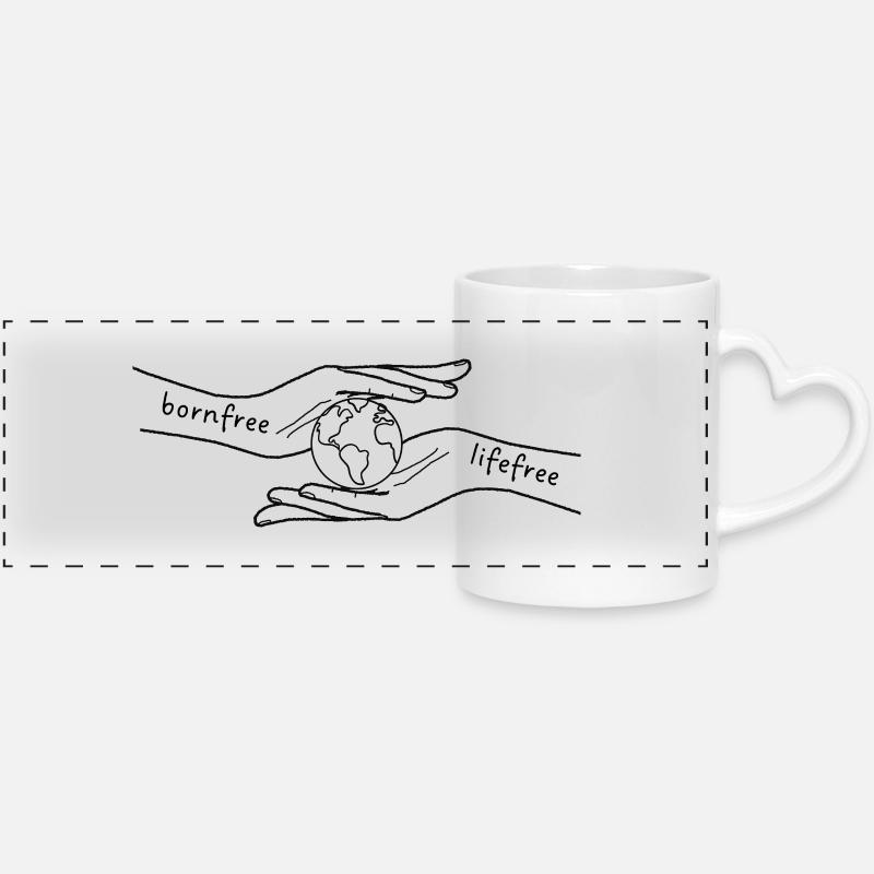 Earth in hands: protection and care - Panoramic mug with heart handle - white