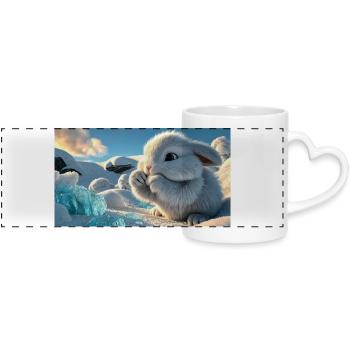 Niedlicher Schneehase mit Eiskristallen - Panoramic mug with heart handle - white - Front