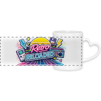 Retro Reloaded Neon Grid - Panoramatasse mit Herzhenkel - Weiß - Vorne
