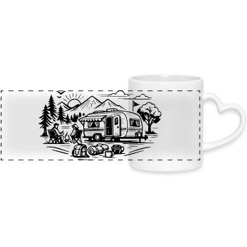 Paysage des caravanes de camping - Mug panoramique avec anse en forme de cœur - blanc - Devant
