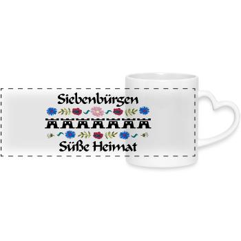 Siebenbürgen süße Heimat Design mit 7 Burgen - Panoramatasse mit Herzhenkel - Weiß - Vorne