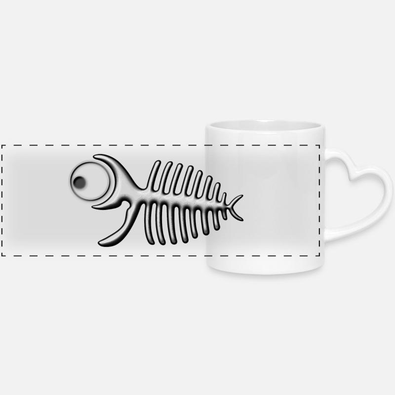 Fishbone - Panoramic mug with heart handle - white
