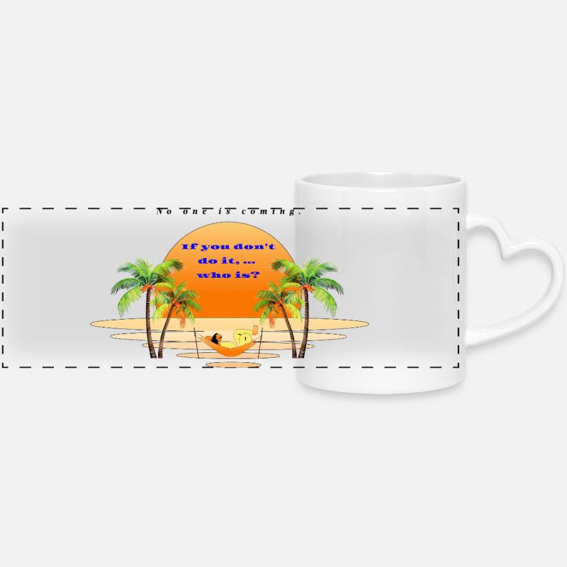 Sunset Beach Relaxation Scene - Panoramic mug with heart handle - white