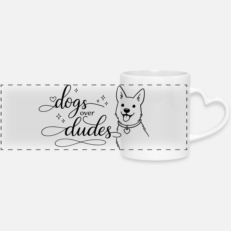dogs over dudes - Panoramic mug with heart handle - white