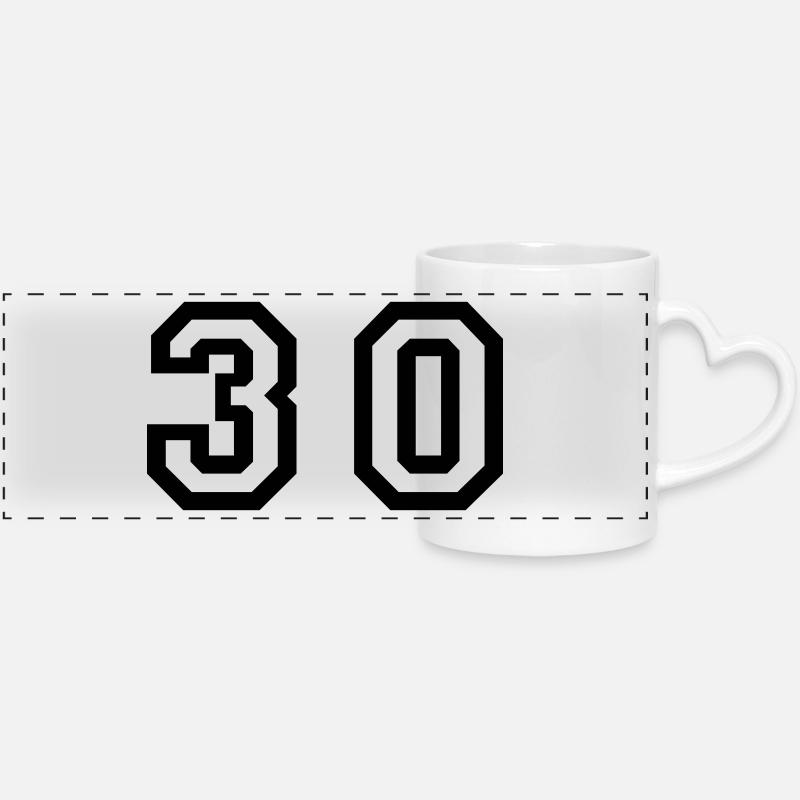 Number - 30 - Thirty - Panoramic mug with heart handle - white
