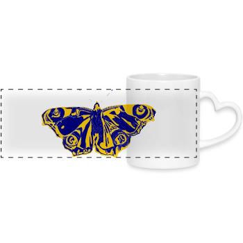 Blue-yellow butterfly – symbol of lightness - Panoramic mug with heart handle - white - Front
