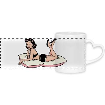 Retro Pin-up Lounge on Cushions - Panoramic mug with heart handle - white - Front