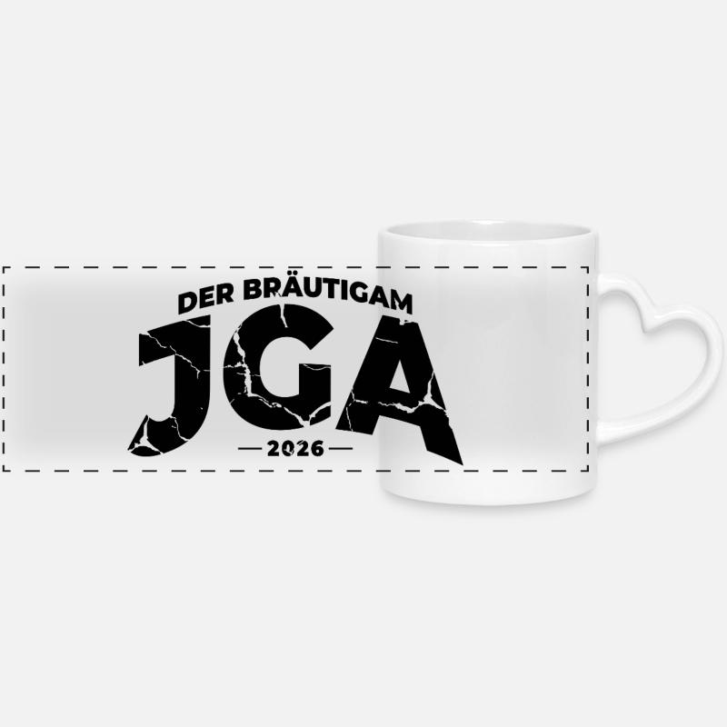 JGA 2026 Bräutigam Junggesellenabschied - Panoramatasse mit Herzhenkel - Weiß