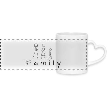 Stick figure family - Panoramic mug with heart handle - white - Front