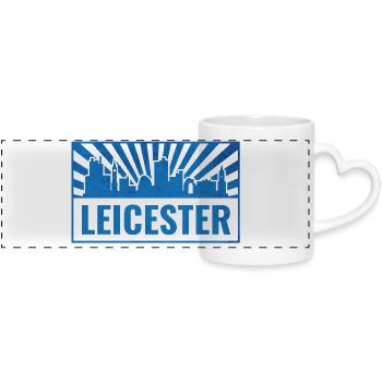 Leicester Skyline Blau Strahlen - Panoramatasse mit Herzhenkel - Weiß - Vorne