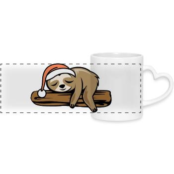 Sloth Christmas Tree Funny Comic Cartoon - Panoramic mug with heart handle - white - Front