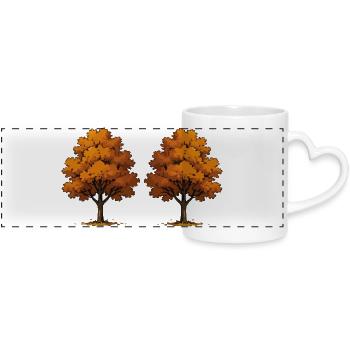 Twin Autumn Trees in Orange - Panoramic mug with heart handle - white - Front