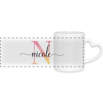 N | Monogram | Name | Nicole |Watercolor - Panoramic mug with heart handle - white - Front