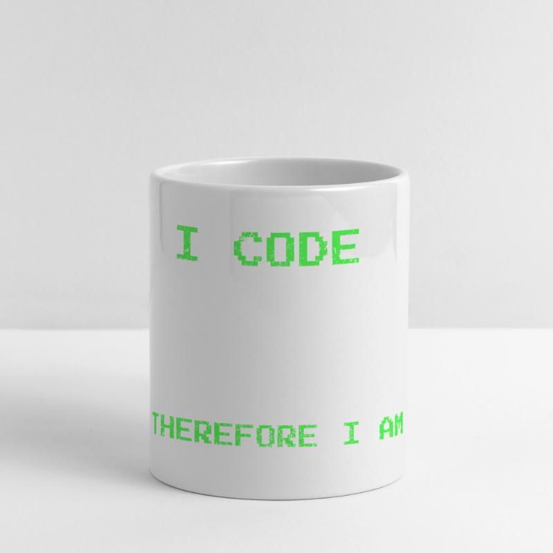 I Code Therefore I Am – Funny Developer Tee Panoramic mug with heart handle