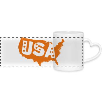Carte orange des États-Unis avec étoiles - Mug panoramique avec anse en forme de cœur - blanc - Devant