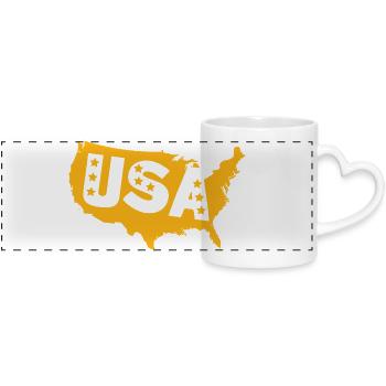 USA Map Emblem with Stars - Panoramic mug with heart handle - white - Front