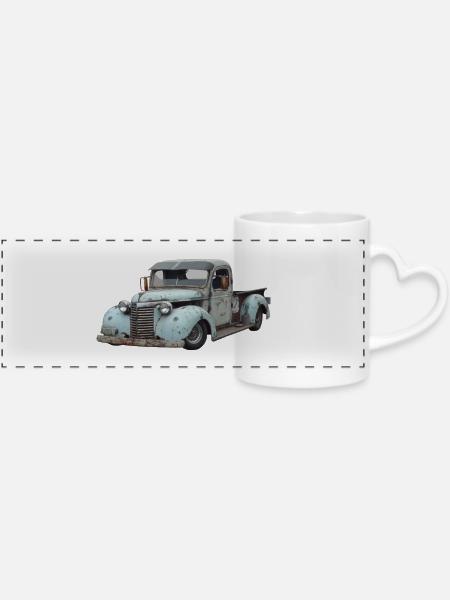Oldtimer Pick Up - Panoramatasse mit Herzhenkel - Weiß