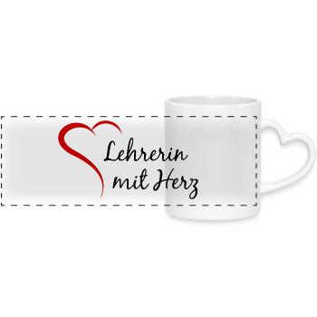 Lehrerin mit Herz – Abschiedsgeschenk - Panoramatasse mit Herzhenkel - Weiß - Vorne