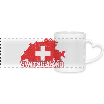 Swiss Map Cross Emblem with Silhouettes - Panoramic mug with heart handle - white - Front