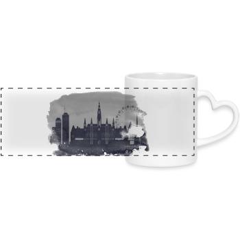 Horizon de Vienne, Aquarelle, Silhouette - Mug panoramique avec anse en forme de cœur - blanc - Devant