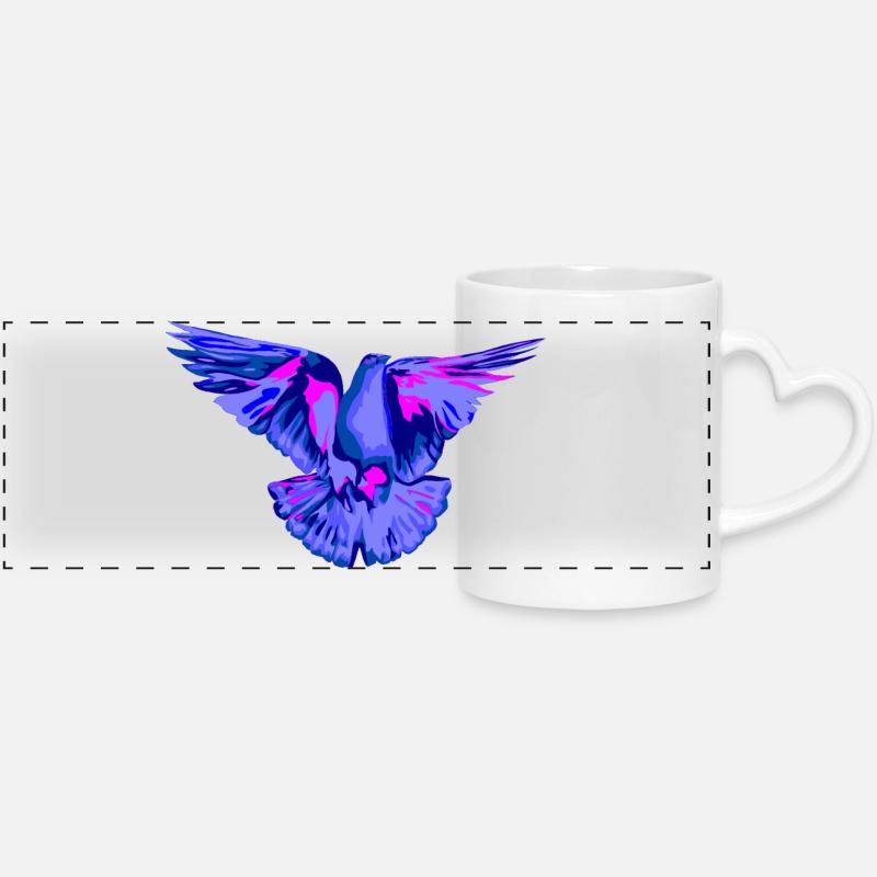 Dove blue - Panoramic mug with heart handle - white