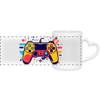 Farbiger Spielcontroller Gaming Popkunst Motiv - Panoramatasse mit Herzhenkel - Weiß - Vorne
