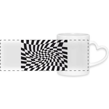 Warped Checker Optical Spiral - Panoramic mug with heart handle - white - Front