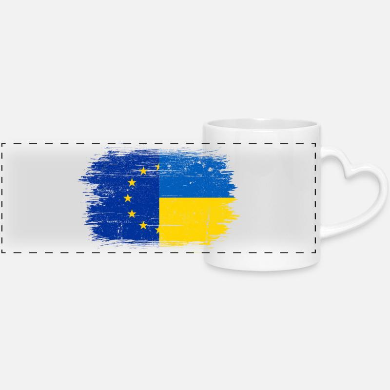 Fusion du drapeau de l’UE et de l’Ukraine - Mug panoramique avec anse en forme de cœur - blanc