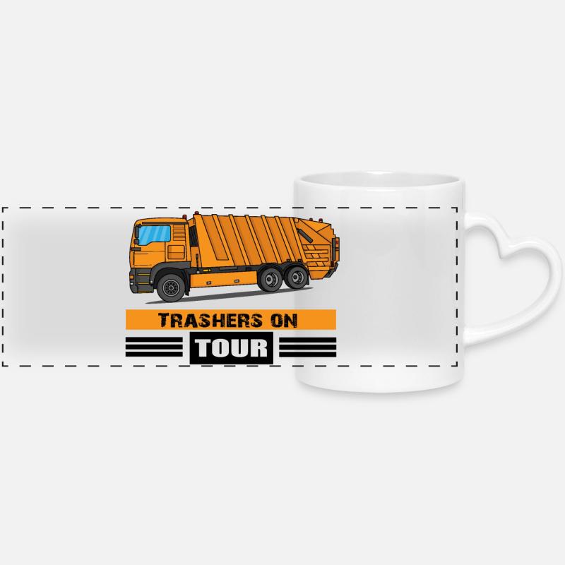 Garbage truck Garbage truck Professions Garbage man Garbage collection - Panoramic mug with heart handle - white