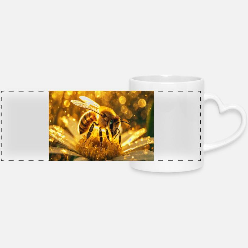 Shiny honey bee in sunlight - Panoramic mug with heart handle - white