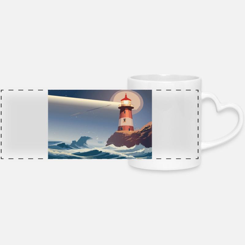 Lighthouse at night - Panoramic mug with heart handle - white