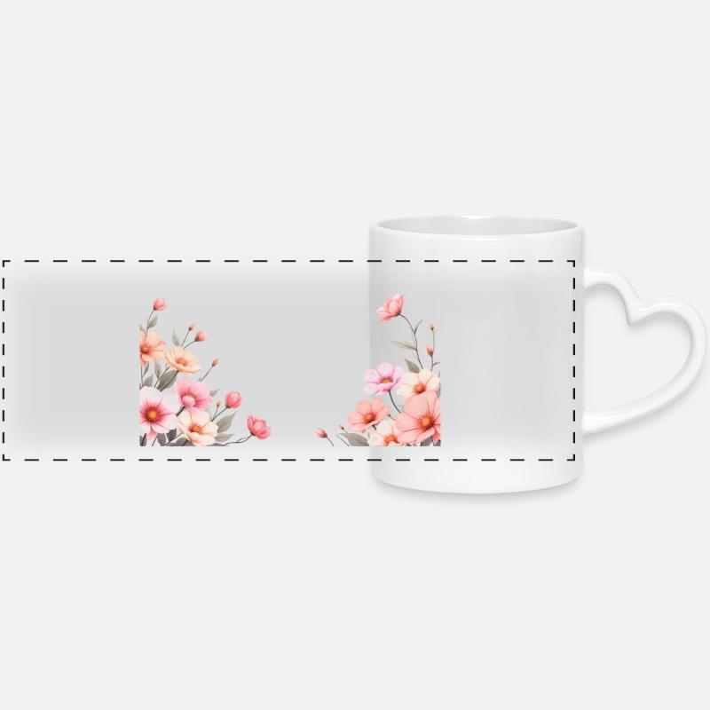 De belles fleurs - Mug panoramique avec anse en forme de cœur - blanc