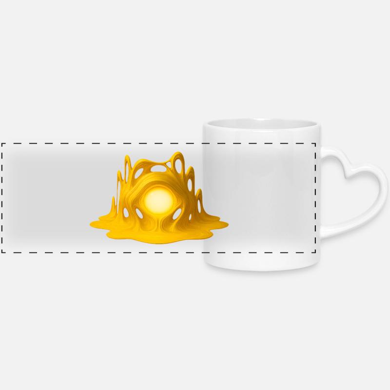 Golden Core – Hypersurreal 3D Art - Panoramic mug with heart handle - white