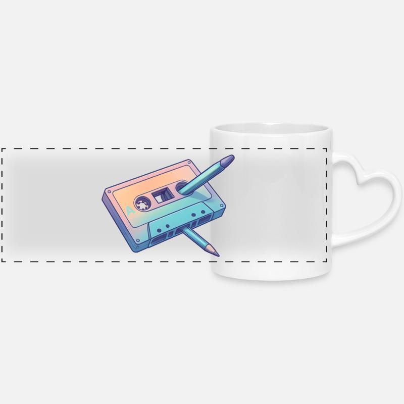 Retro Pastel Pencil Cassette - Panoramic mug with heart handle - white