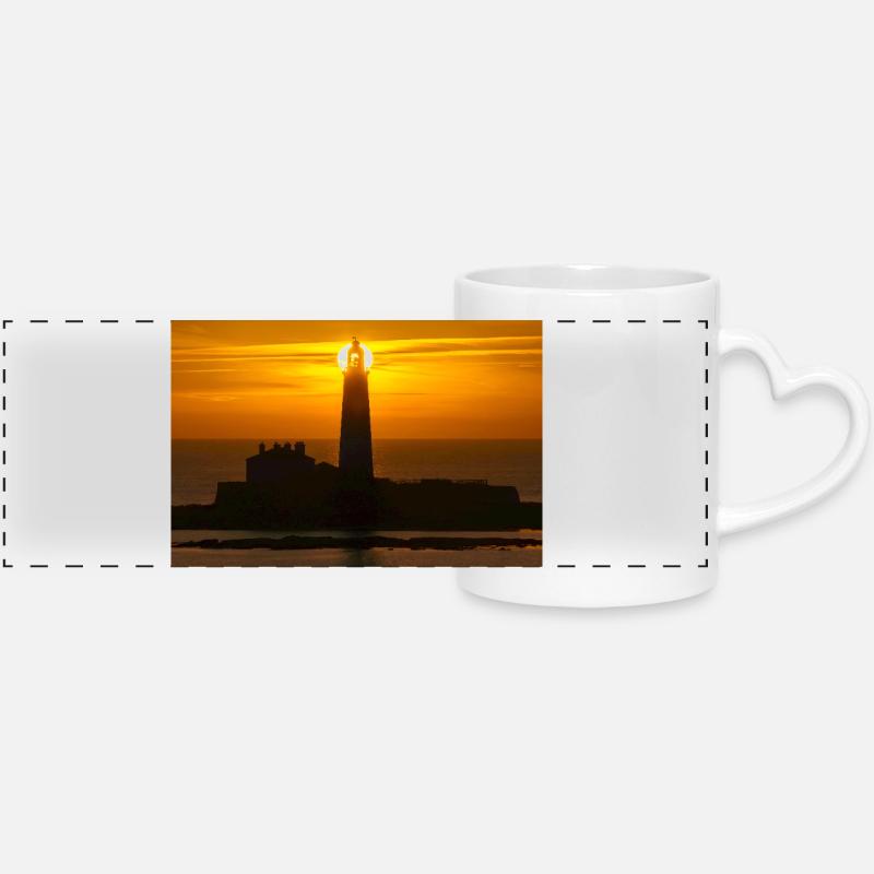 sunrise St Marys Lighthouse - Panoramic mug with heart handle - white