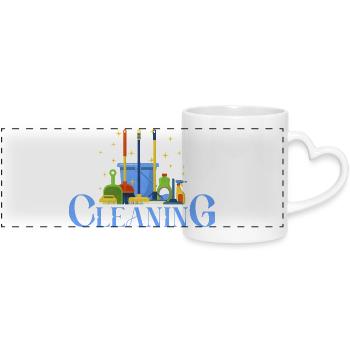 Colorful Cleaning Tool Illustration - Panoramic mug with heart handle - white - Front