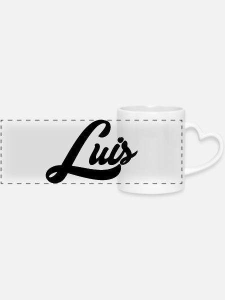Luis Name Schwarz - Panoramatasse mit Herzhenkel - Weiß