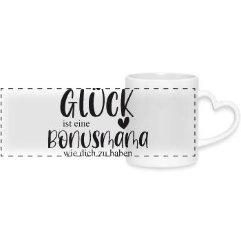 Bonusmama Muttertag Geschenk Mama Glück - Panoramatasse mit Herzhenkel - Weiß - Vorne