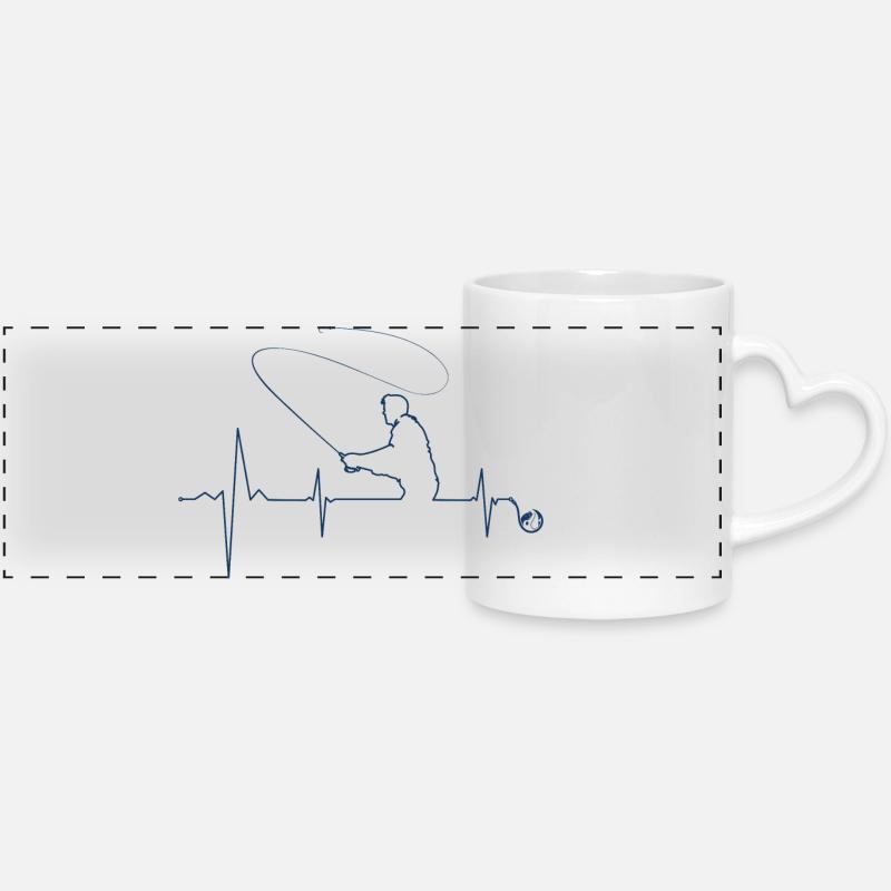 Lineart Angler: Fluid Fishing Silhouette - Panoramic mug with heart handle - white