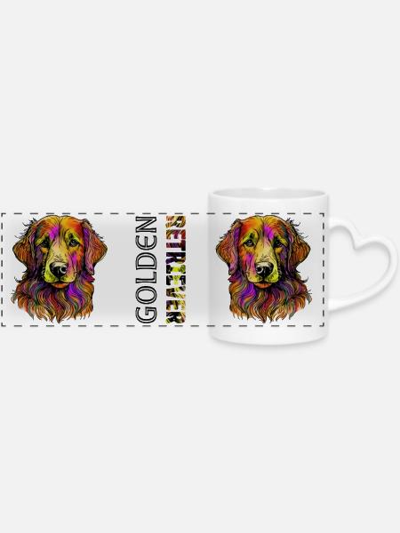 Golden Retriever - Panoramatasse mit Herzhenkel - Weiß