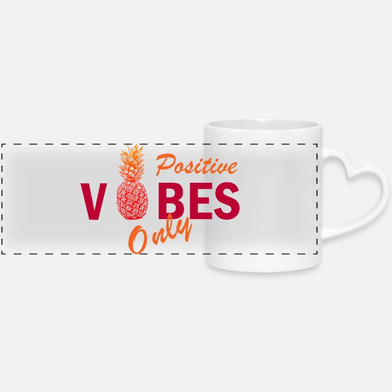 positive vibes only - Panoramic mug with heart handle - white