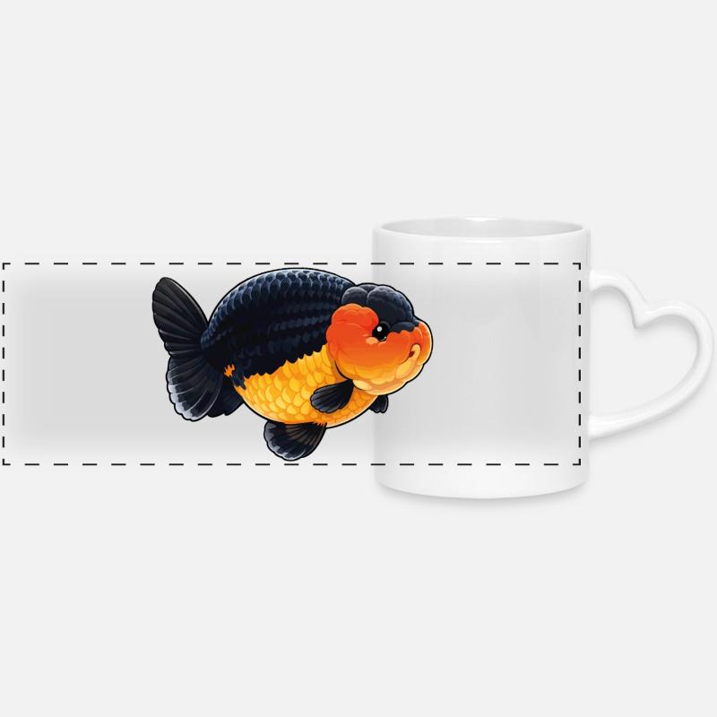 Black Orange Ranchu High Quality Goldfish - Panoramic mug with heart handle - white