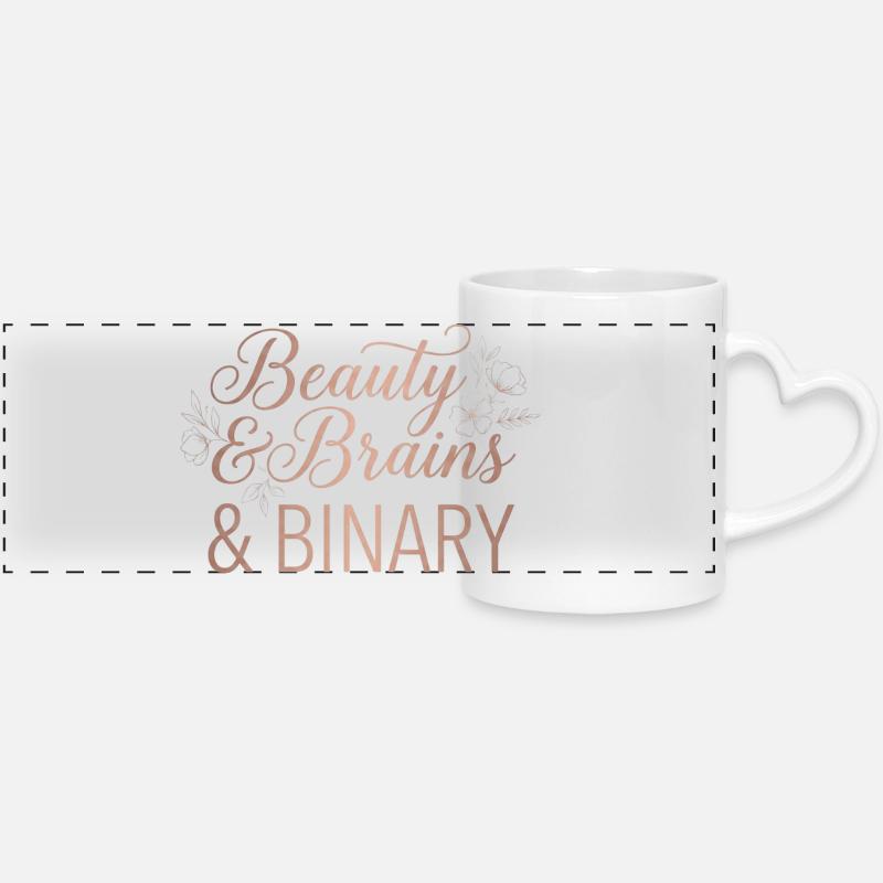 Beauty & Brains & Binary – Floral Tech Design - Panoramic mug with heart handle - white