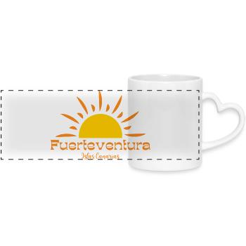 Fuerteventura Sonnenaufgang, Kanarische Inseln - Panoramatasse mit Herzhenkel - Weiß - Vorne