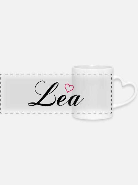 name lea - Panoramatasse mit Herzhenkel - Weiß