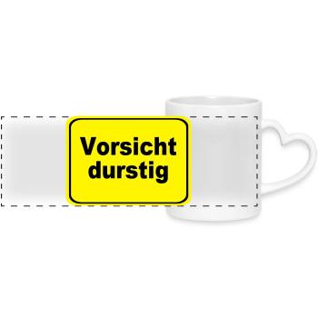Vorsicht durstig Signet - Panoramatasse mit Herzhenkel - Weiß - Vorne